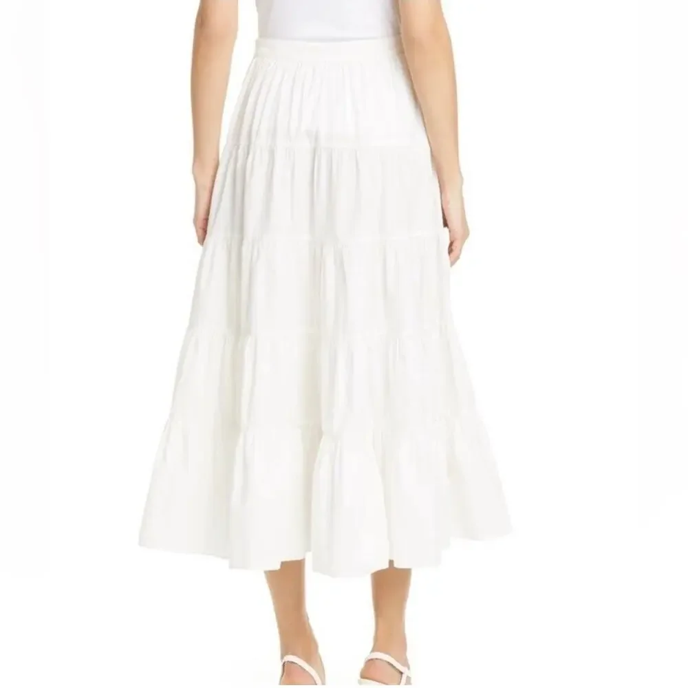 Ulla Johnson Sylvie Tiered Cotton Midi Skirt WOMENS 10 minimalist cottagecore